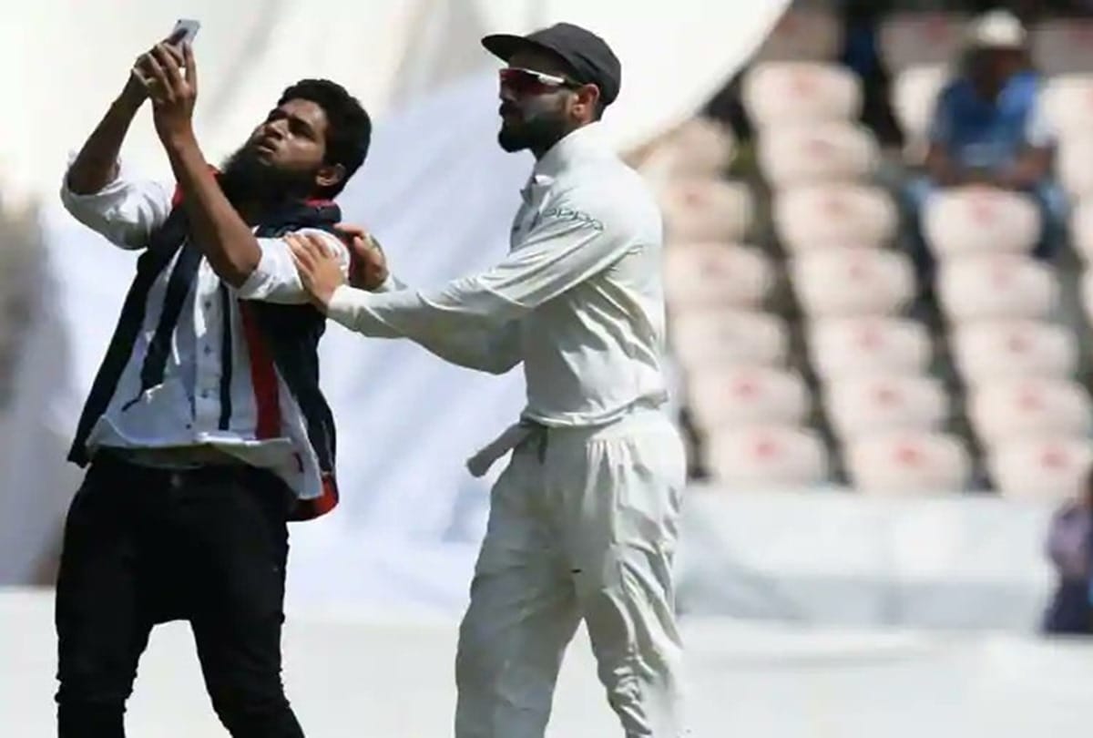 INDvWI: Another pitch invasion as fan breaches security to click selfie with Virat Kohli