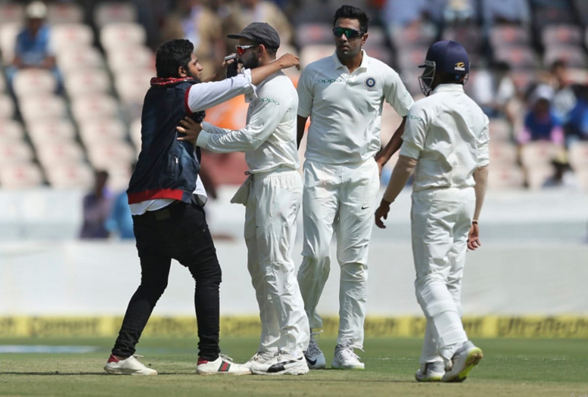 INDvWI: Another pitch invasion as fan breaches security to click selfie with Virat Kohli