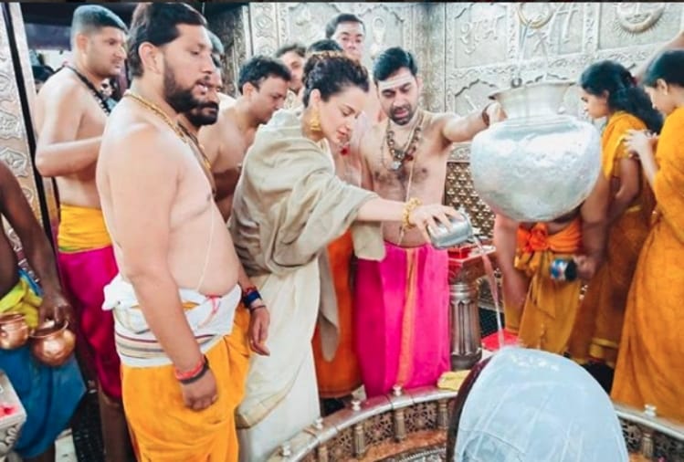 kangana ranaut reach mahakaleshwar temple ujjain take shiv blessing for manikarnika