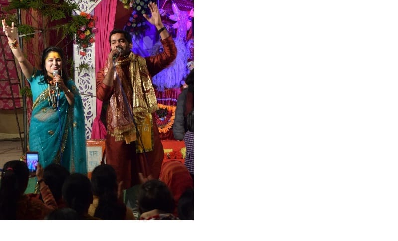 Devotees in Goddess Pavilions make beautiful presentations of bhajans