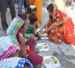 हवन के बाद कन्या पूजन किया गया।