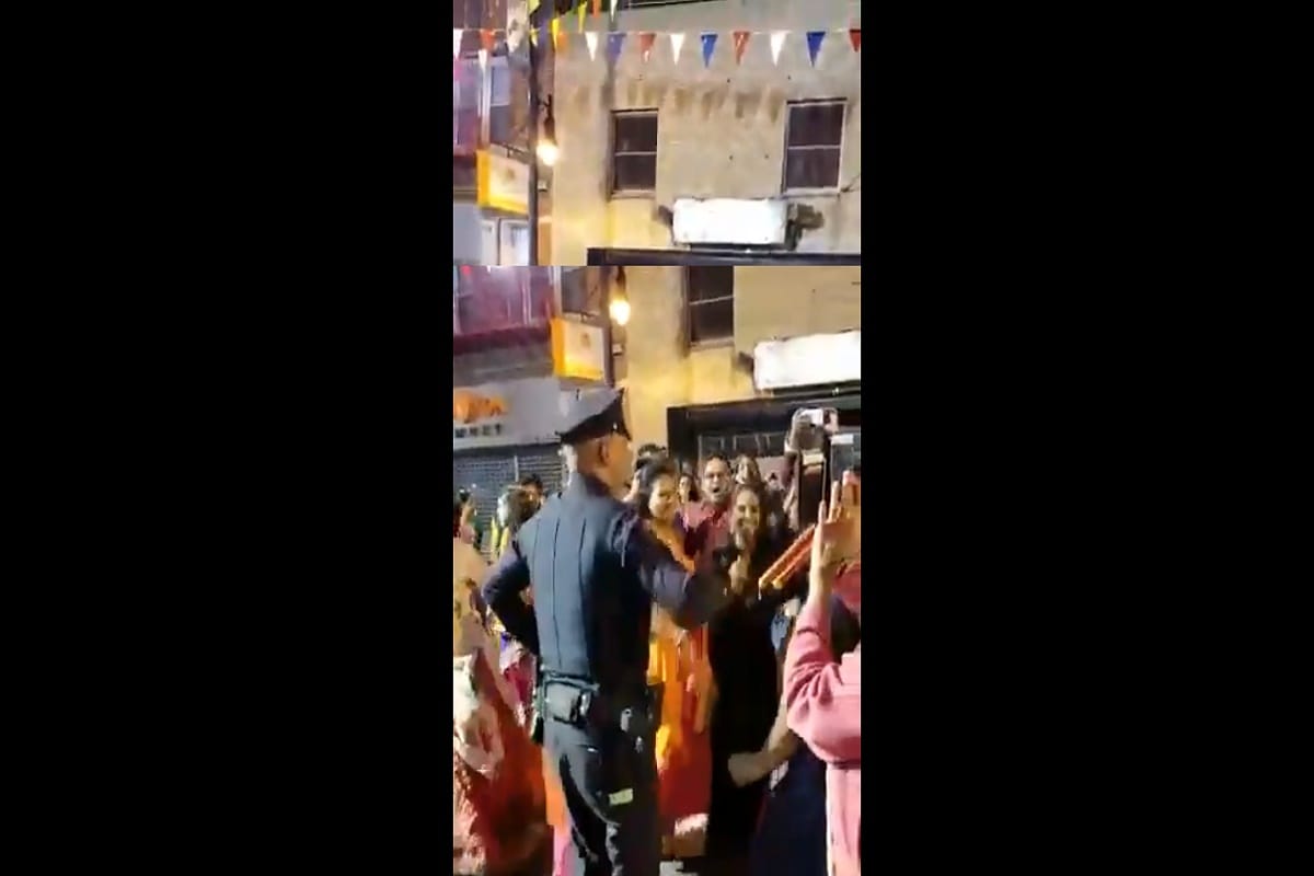 newyork police man Had come to shut the garba, but began to shake itself