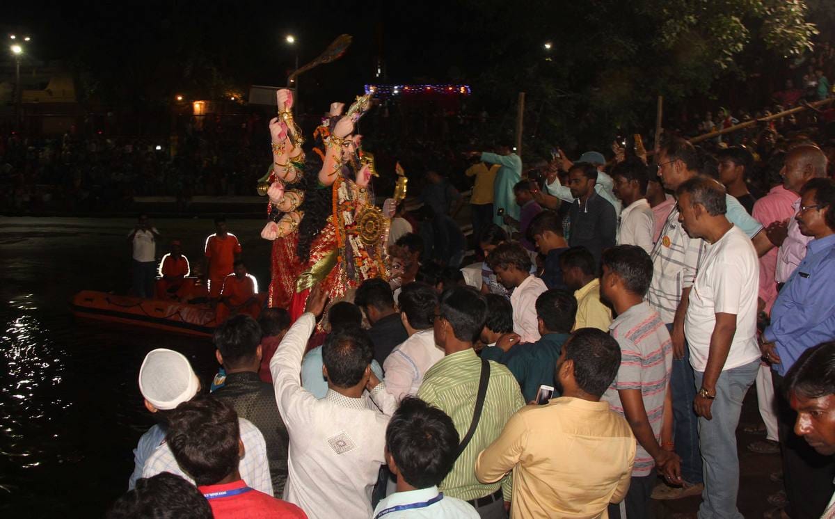 Durga visarjan in varanasi devotees said durga mata come back next year