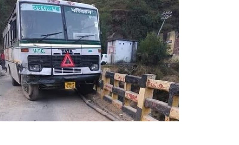 Uncontrolled bus collided with first truck and then railing