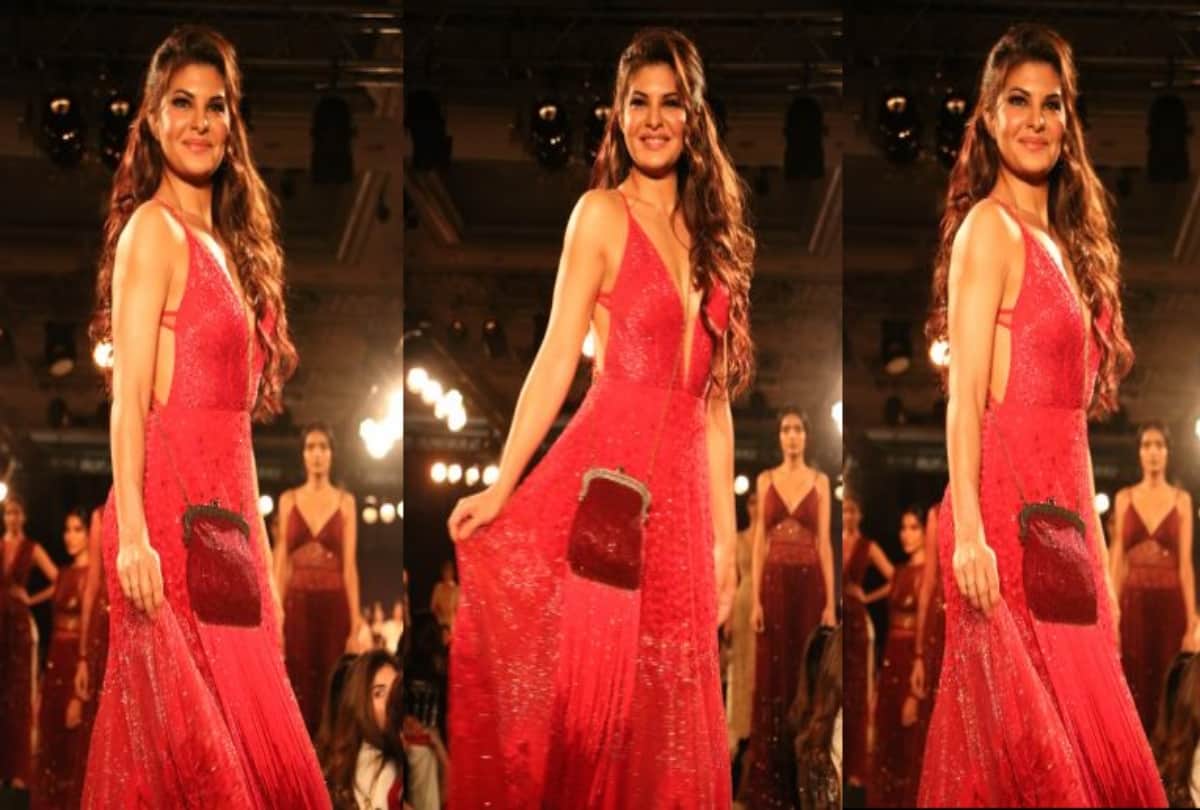 Jacqueline fernandez looks drop dead gorgeous in red designer gown