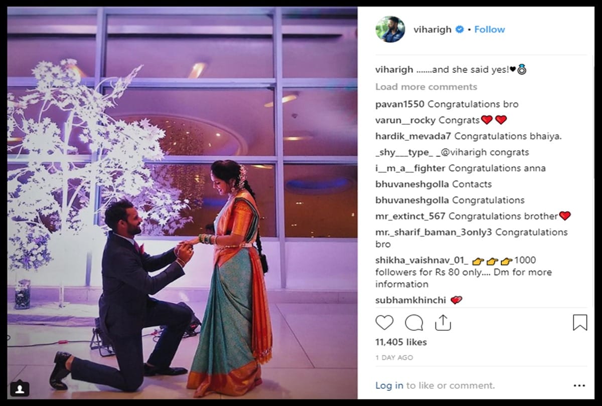 Hanuma Vihari engaged to fashion designer Preeti Yeruva in Hyderabad