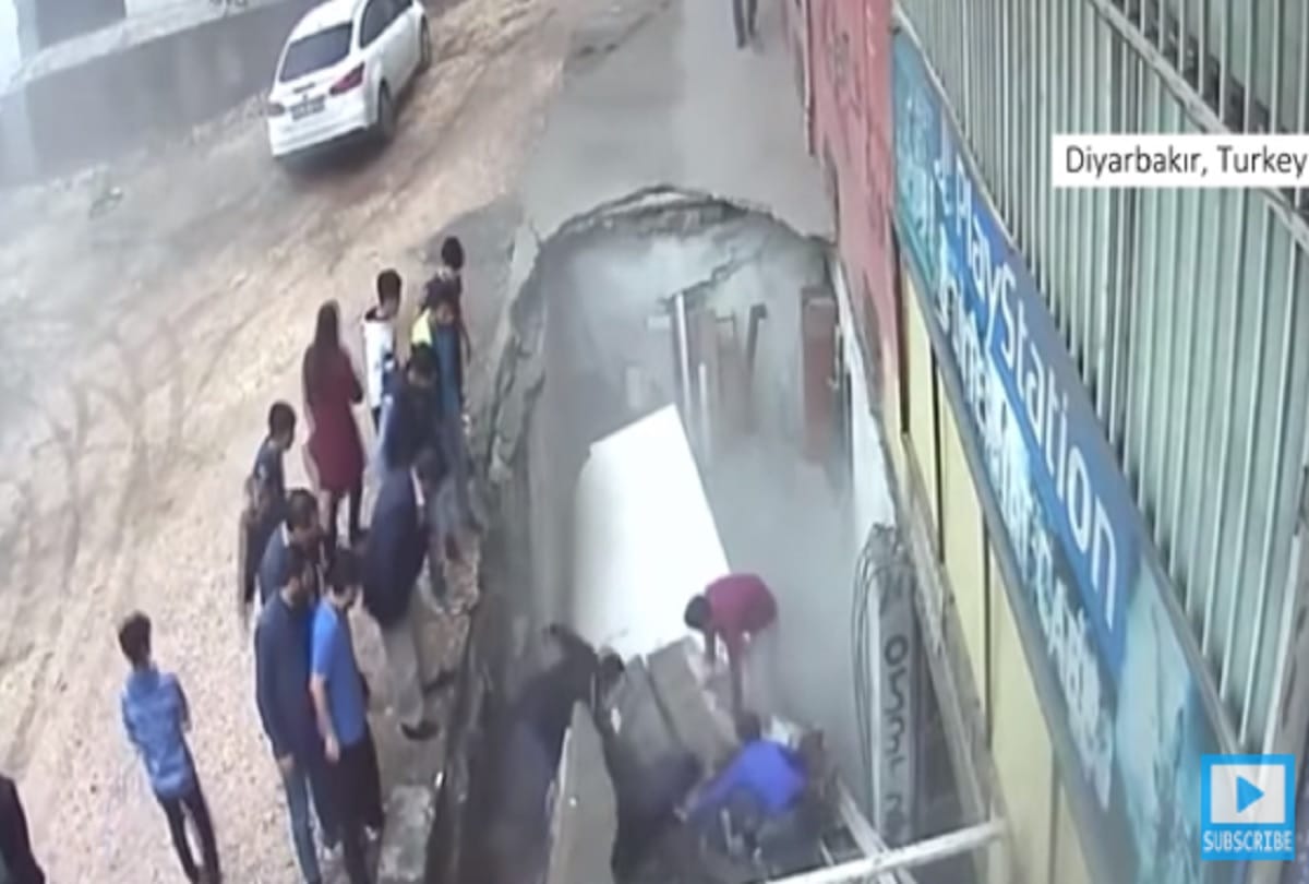 shocking video road swallowed two woman turkey video viral on social media