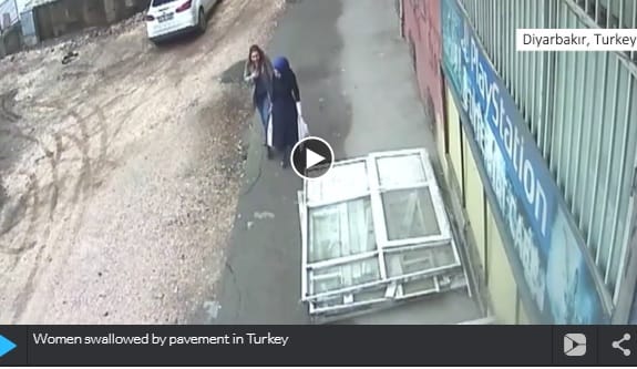shocking video road swallowed two woman turkey video viral on social media