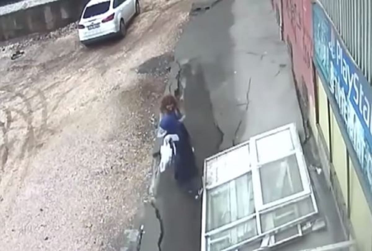 shocking video road swallowed two woman turkey video viral on social media