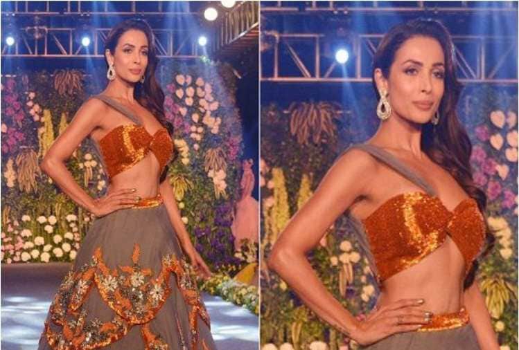 malaika arora look beautiful in orange lehanga on karwachauth