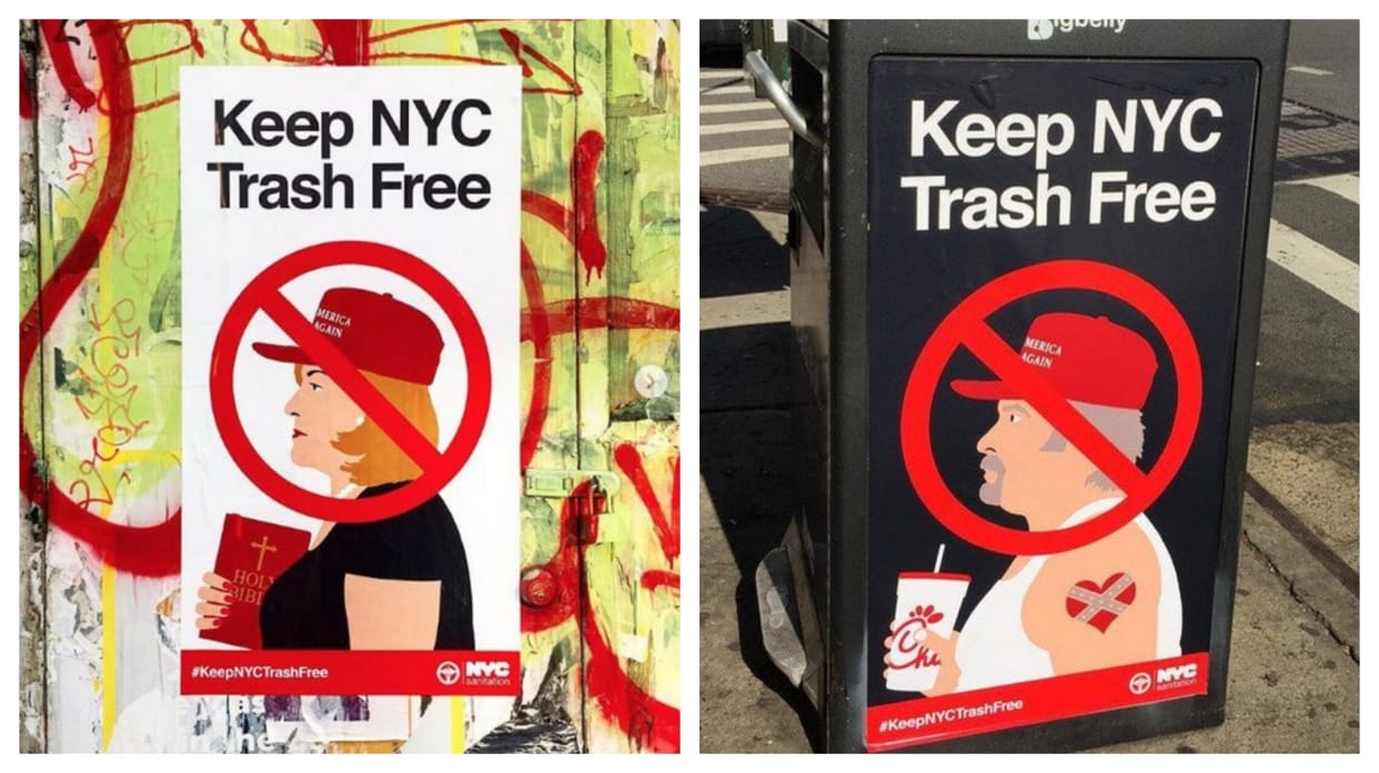 Posters against Donald Trump in New York city also slams Supporters of President