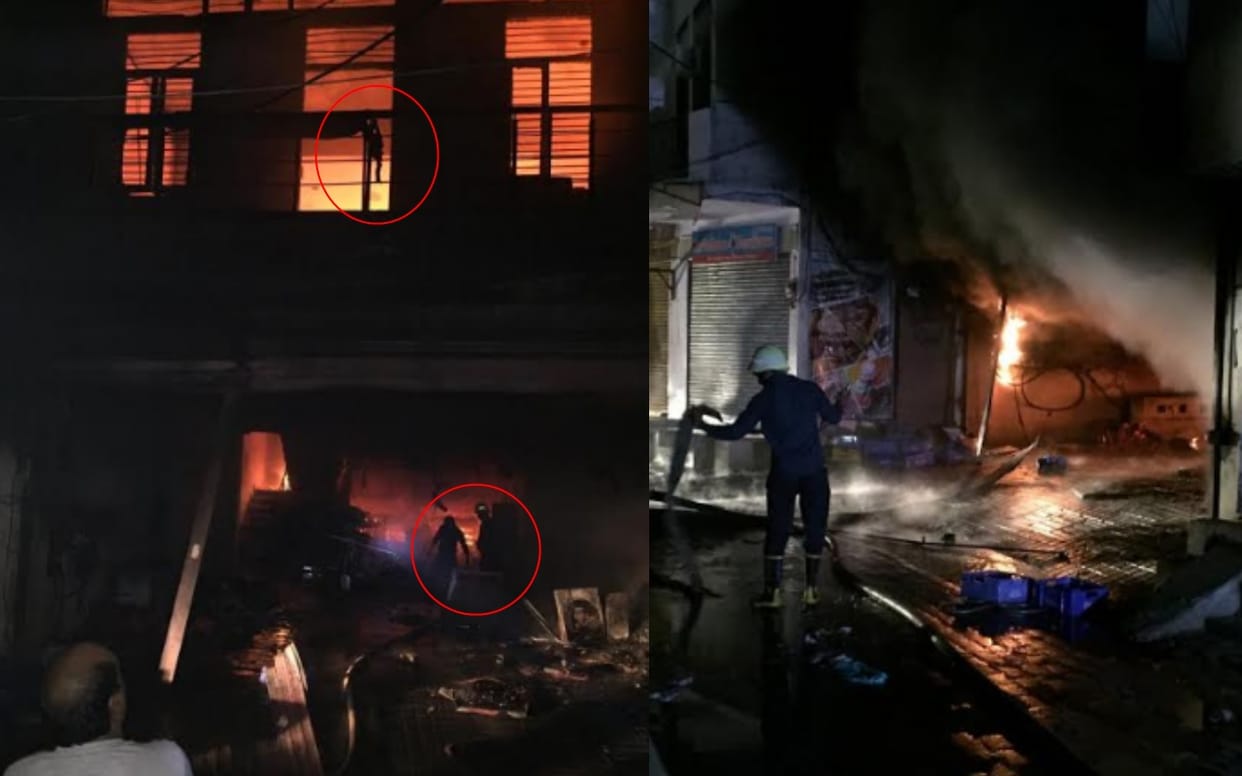 fire after cylinder burst in the sweet shop in meerut fire brigade control police saved workers