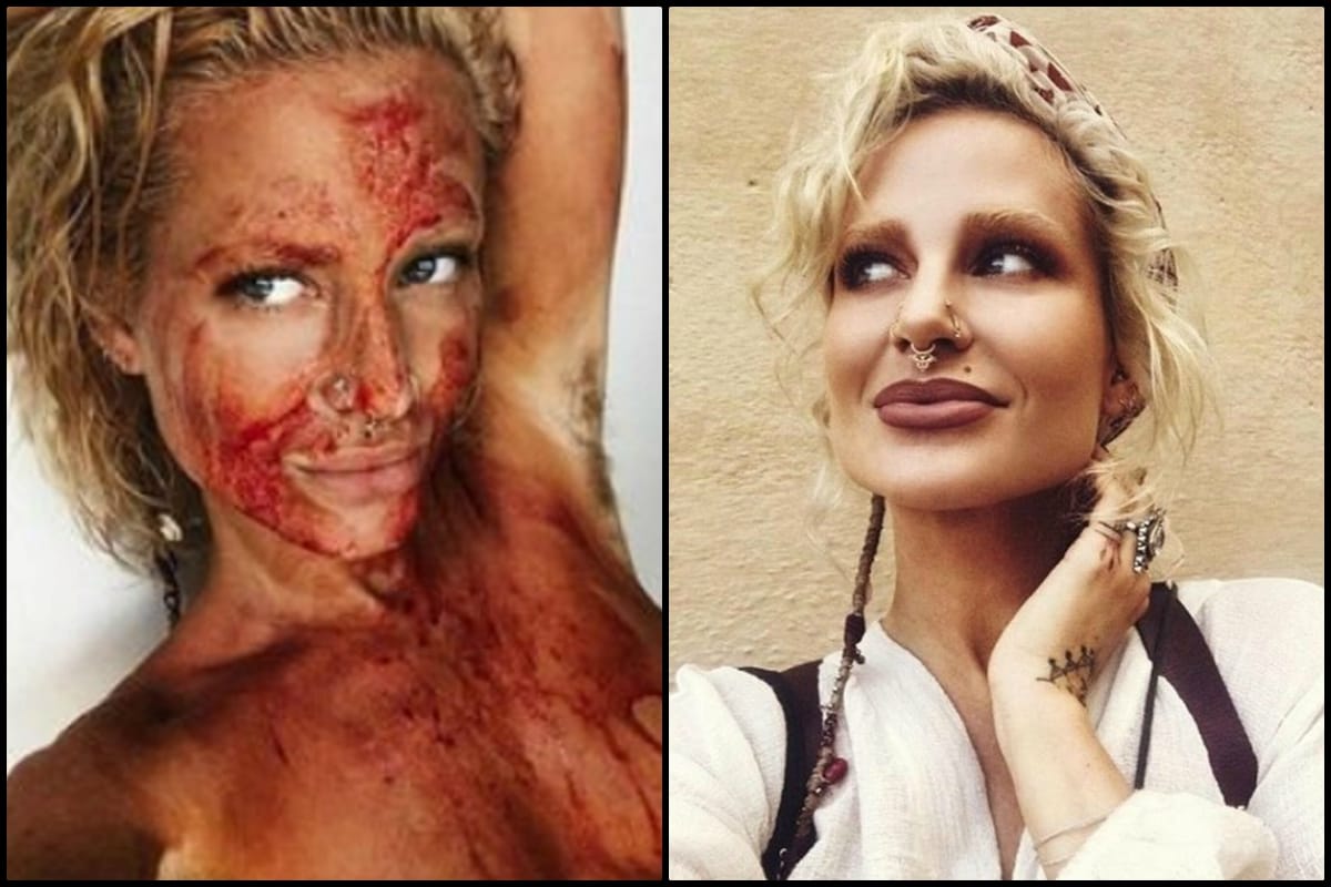 to inspire others Woman covers herself in blood