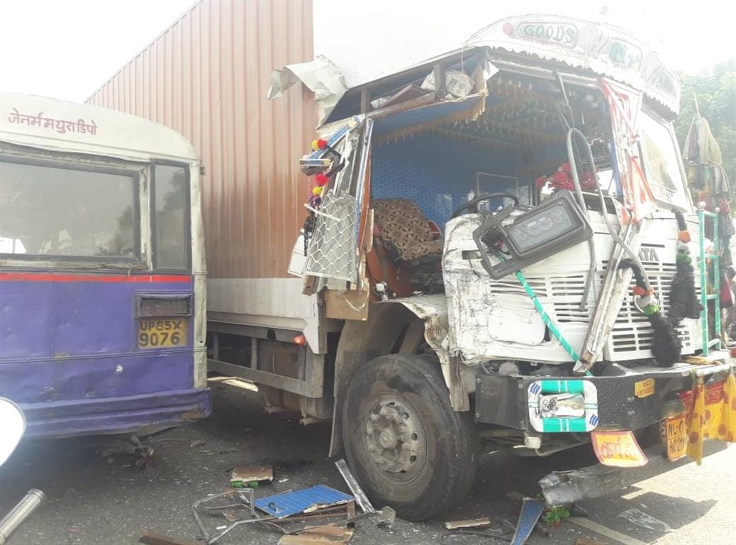Many injured in roadway bus and truck collision