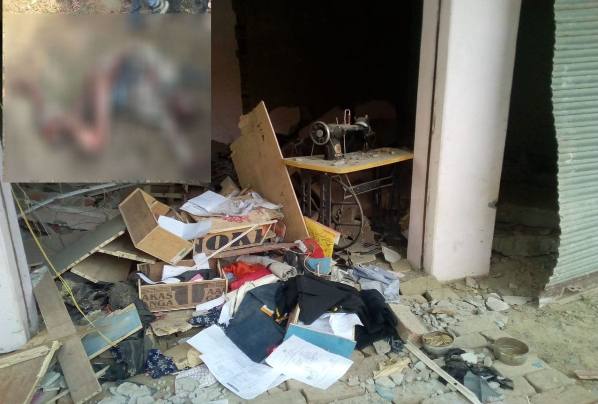 The shop's wall broken by the blast