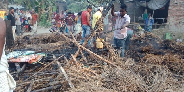 huts burnt by fire