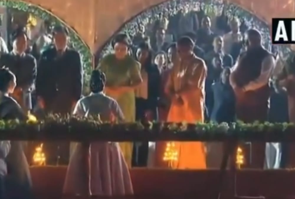 yogi adityanath in arti on the bank of river sarayu in ayodhya.