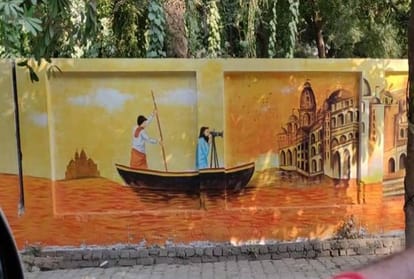 different colours of Prayagraj kumbh on walls