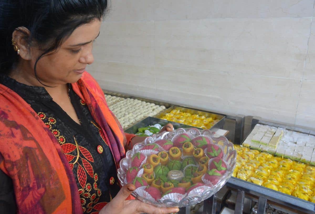 Sweets of fruit vegetable and dry fruits with attractive packing available in market