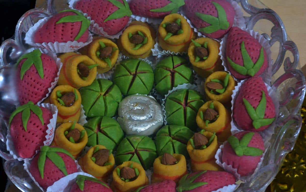 Sweets of fruit vegetable and dry fruits with attractive packing available in market