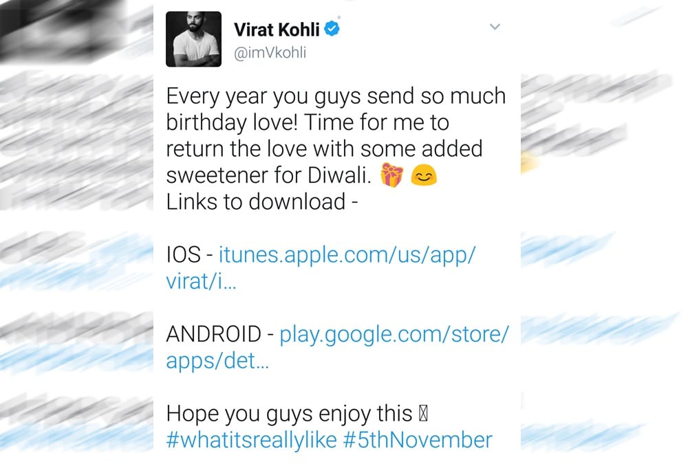 virat kohli Give Return Gift to his fans to launch official app