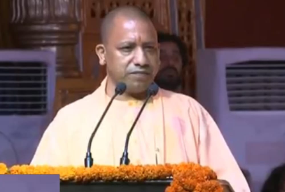 yogi adityanath in arti on the bank of river sarayu in ayodhya.