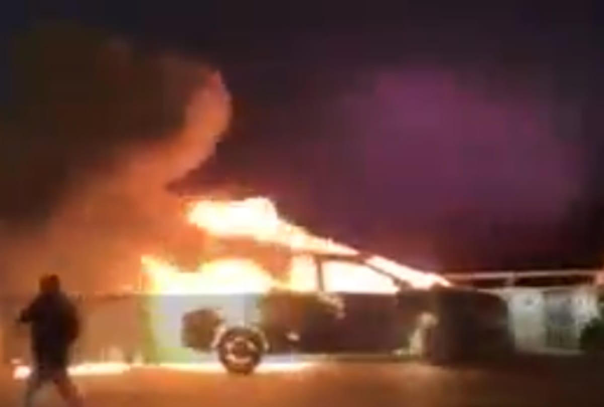 on diwali night burning car was running on gurugram road people scared driver escape