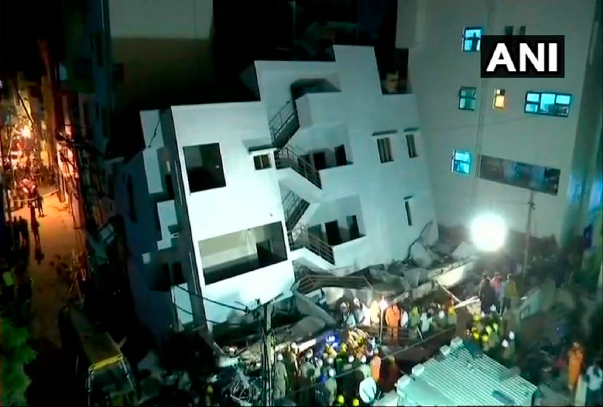 An under construction building collpases in Bengaluru's Thyagarajanagar area in Karnataka