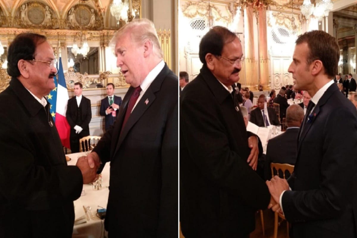 vice president Venkaiah Naidu met Donald Trump and Emanuel Macron in Paris
