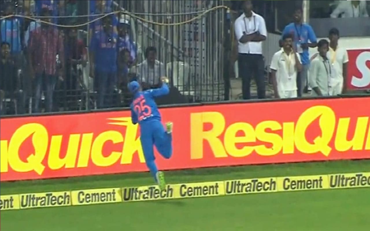 VIDEO: Shikhar Dhawan saves a six of Shai Hope's bat with sensational fielding effort