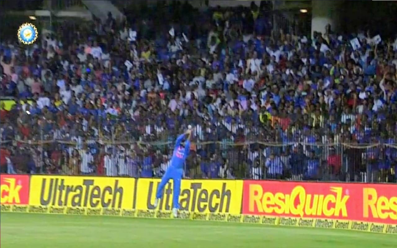 VIDEO: Shikhar Dhawan saves a six of Shai Hope's bat with sensational fielding effort