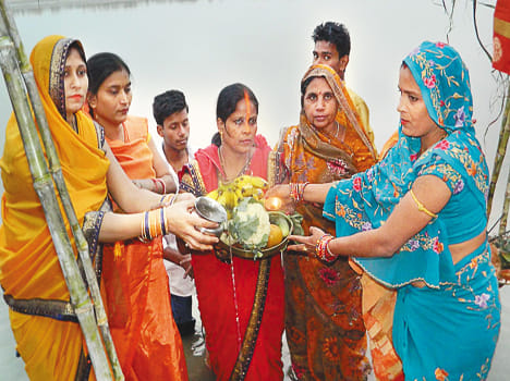 Crescent sun worship by the arghya Chhath Puja in farrukhabad