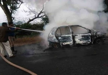 Fire in Car in kanpur dehat