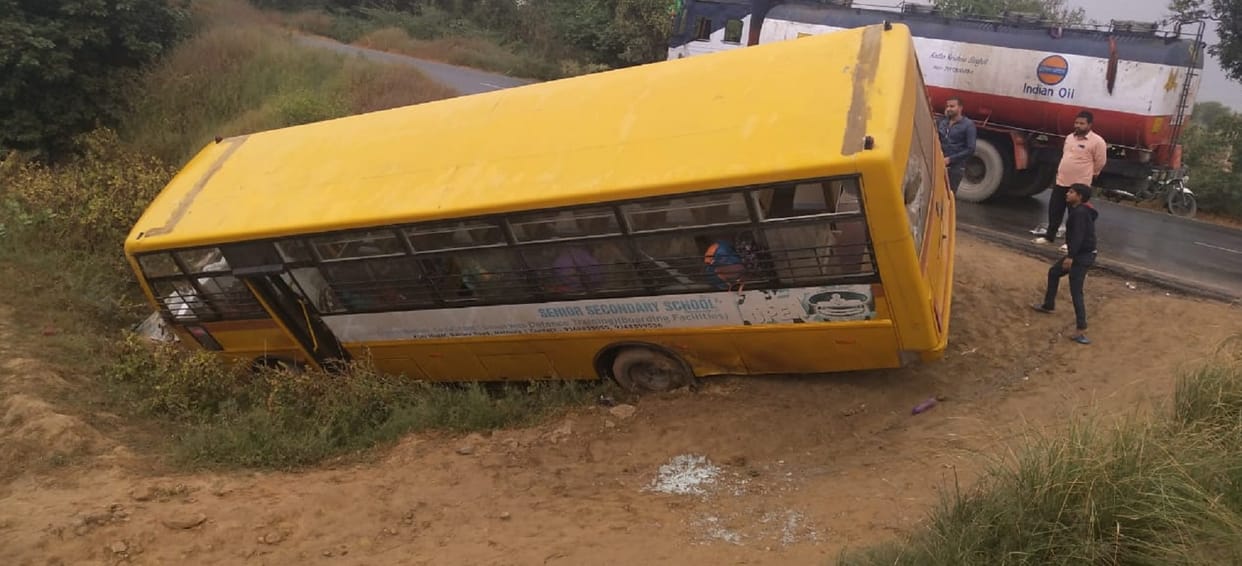 accidents, one school bus turned and another hit divider   