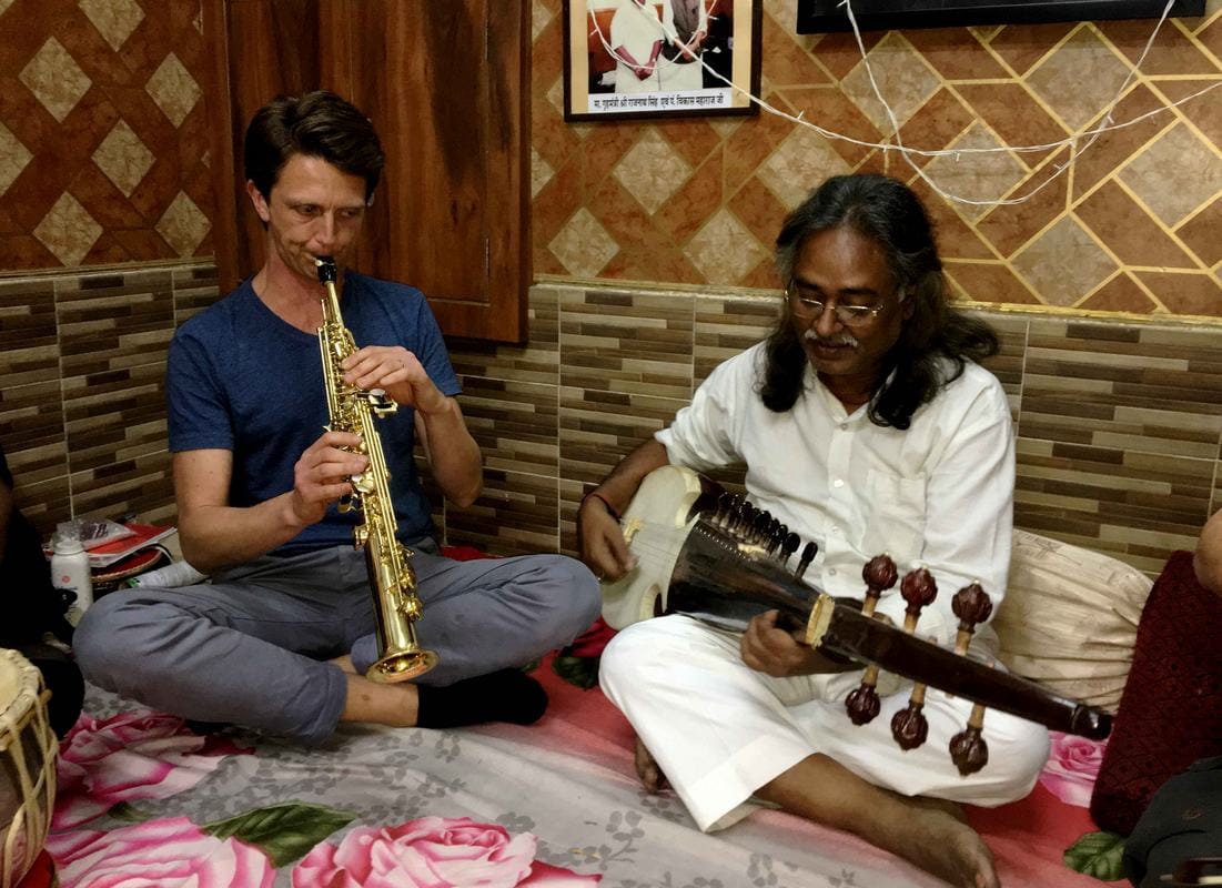 Foreigner artist learning Indian classical music at varanasi