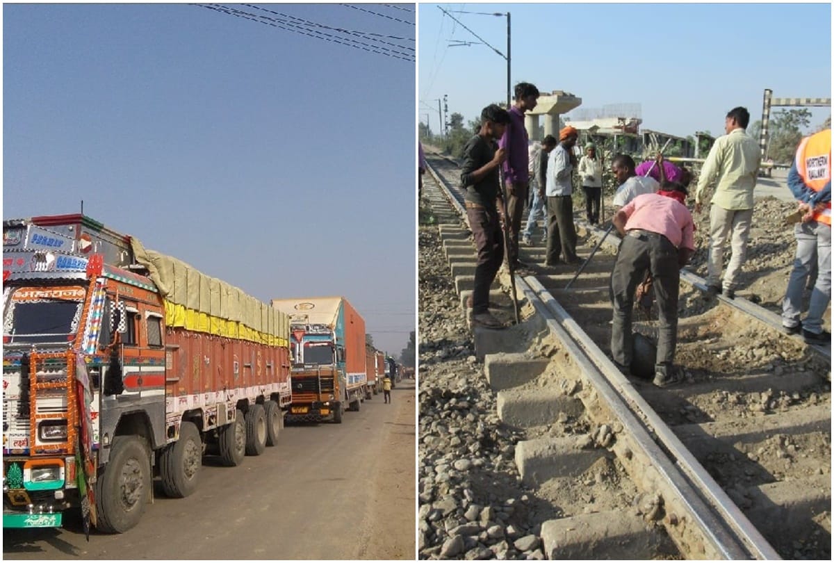 Delhi Lucknow Highway traffic jam due to work on Hullasnagar railway Crossing