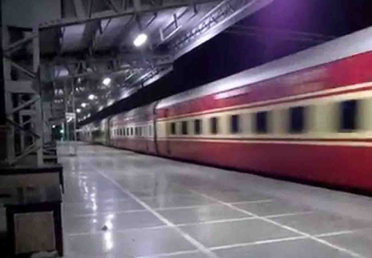 A swarm of cattle in front of the high speed Chitrakoot Express