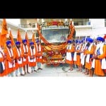 गदरपुर में नगर किर्तन में शामिल पंच प्यारे।
