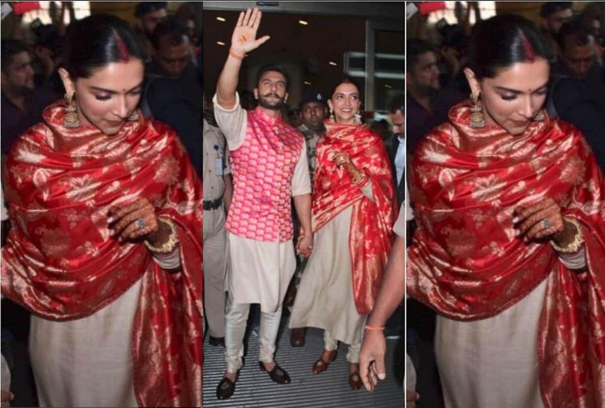 Ranveer Singh written Deepika Padukone name on his palm in mehendi