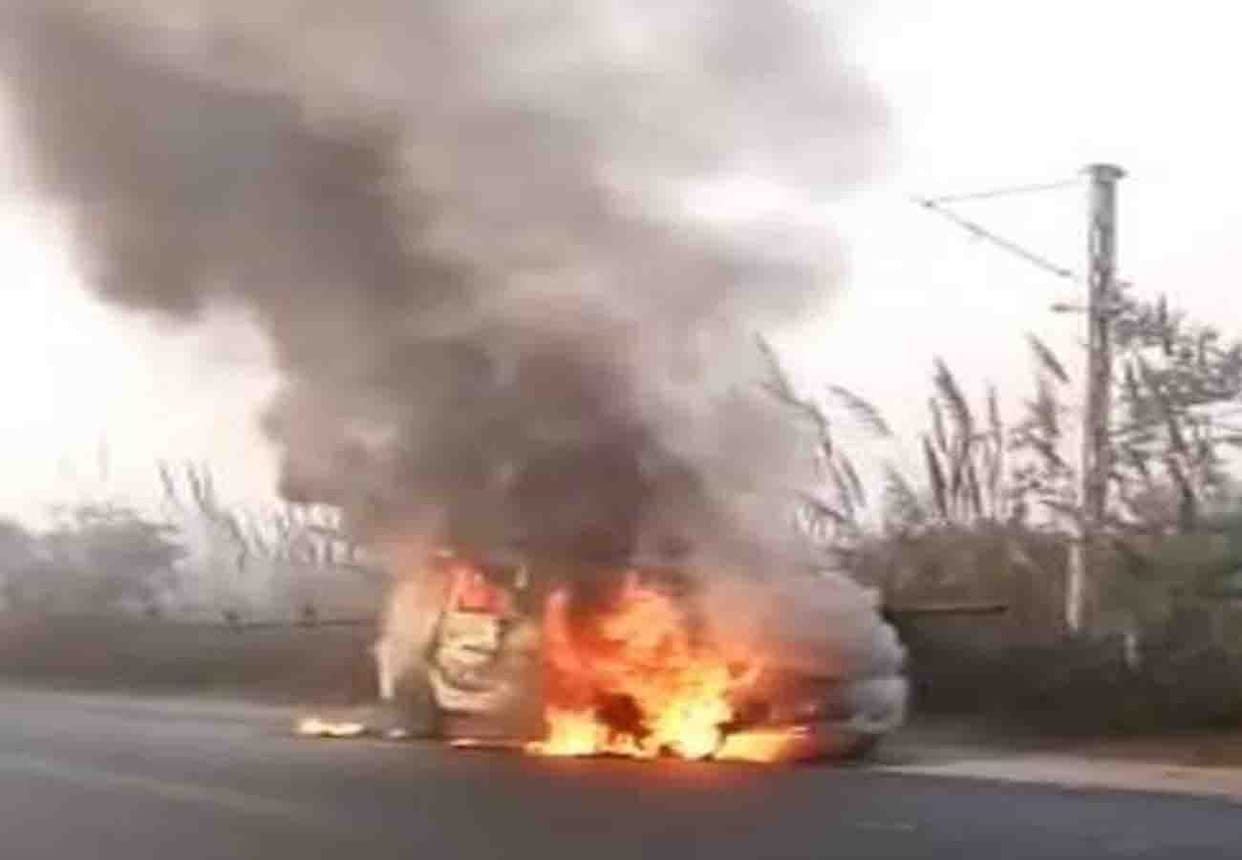 Fire in Car in kanpur