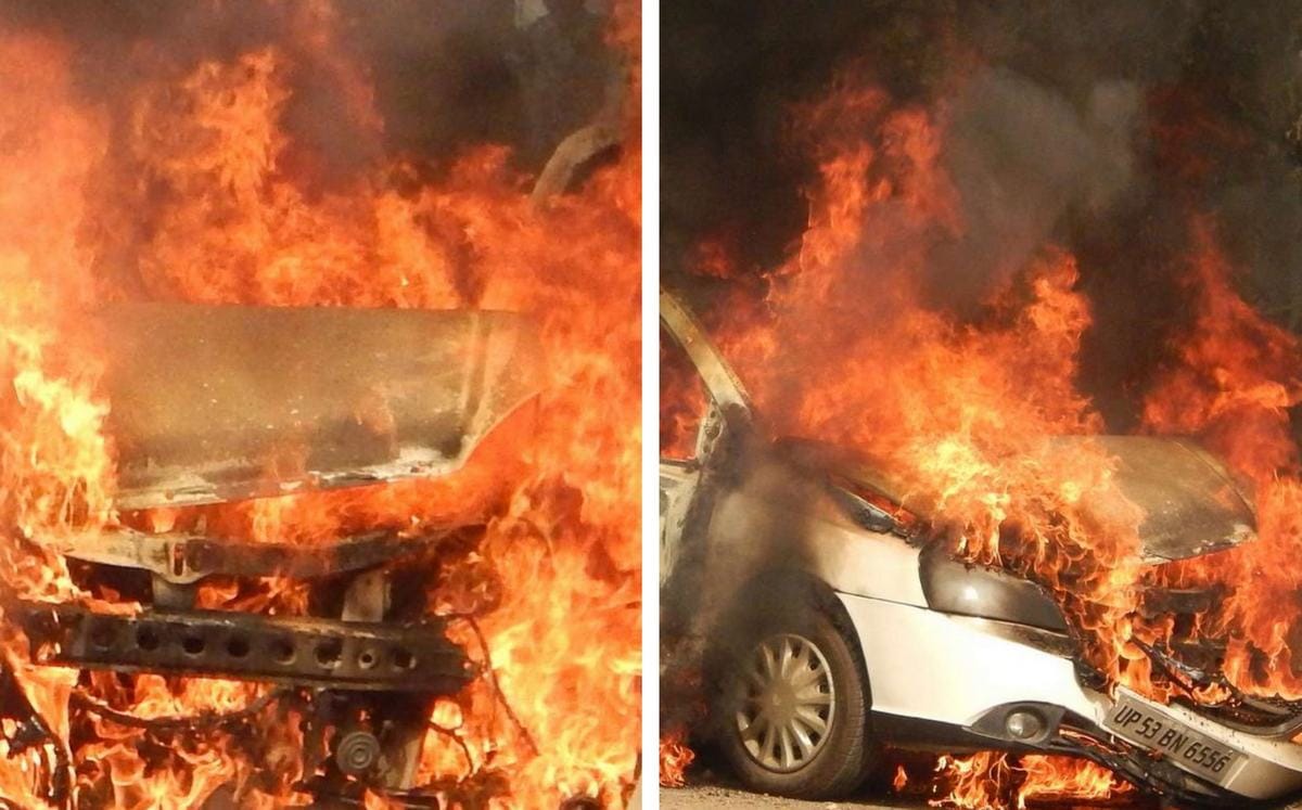 Fire in car of block education officer in ballia