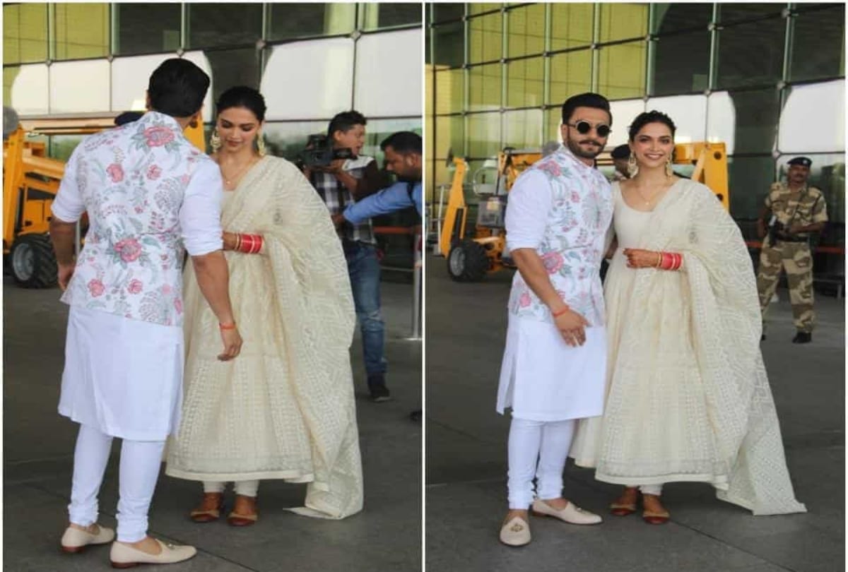 Deepika Padukone and Ranveer Singh look adorable in white as they head to Bengaluru