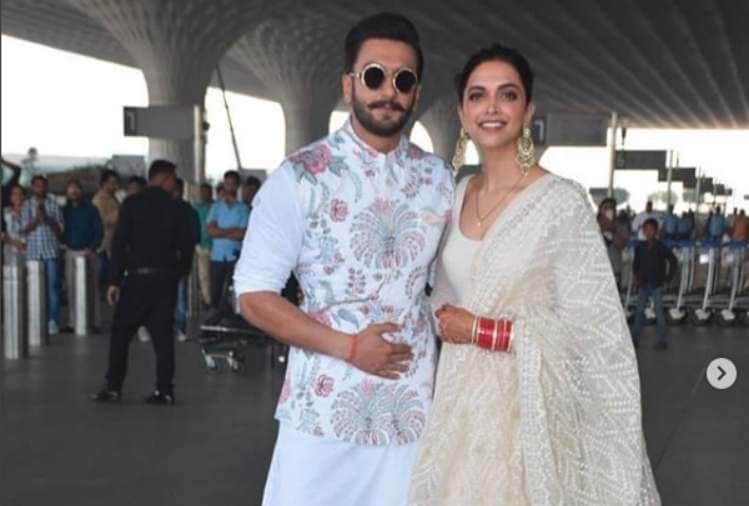 ranveer singh and deepika padukone at Mumbai airport on their way to Bangalore