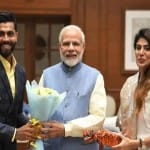 ravindra jadeja met with pm modi along with his wife rivaba