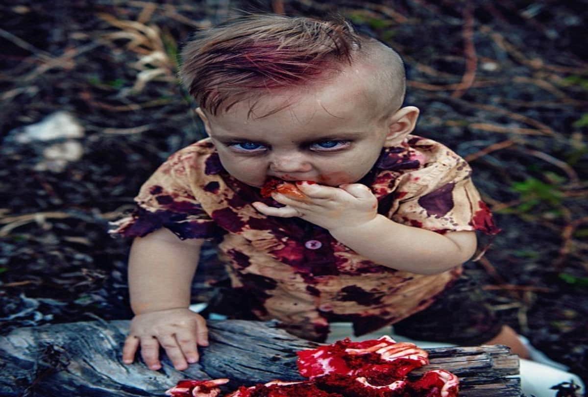A mother had a zombie cake photoshoot for her sons first birthday in australia