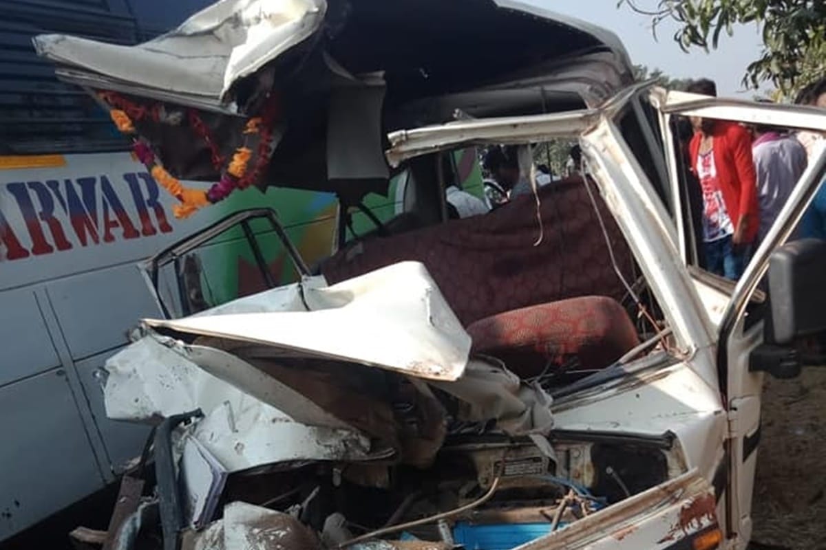School vehicle and private bus collided in which 6 school student and driver died