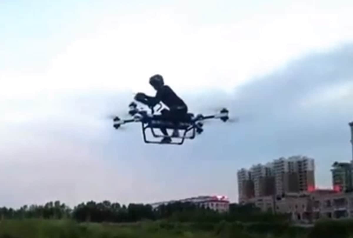 A chinese inventor zhao deli makes worlds first flying scooter