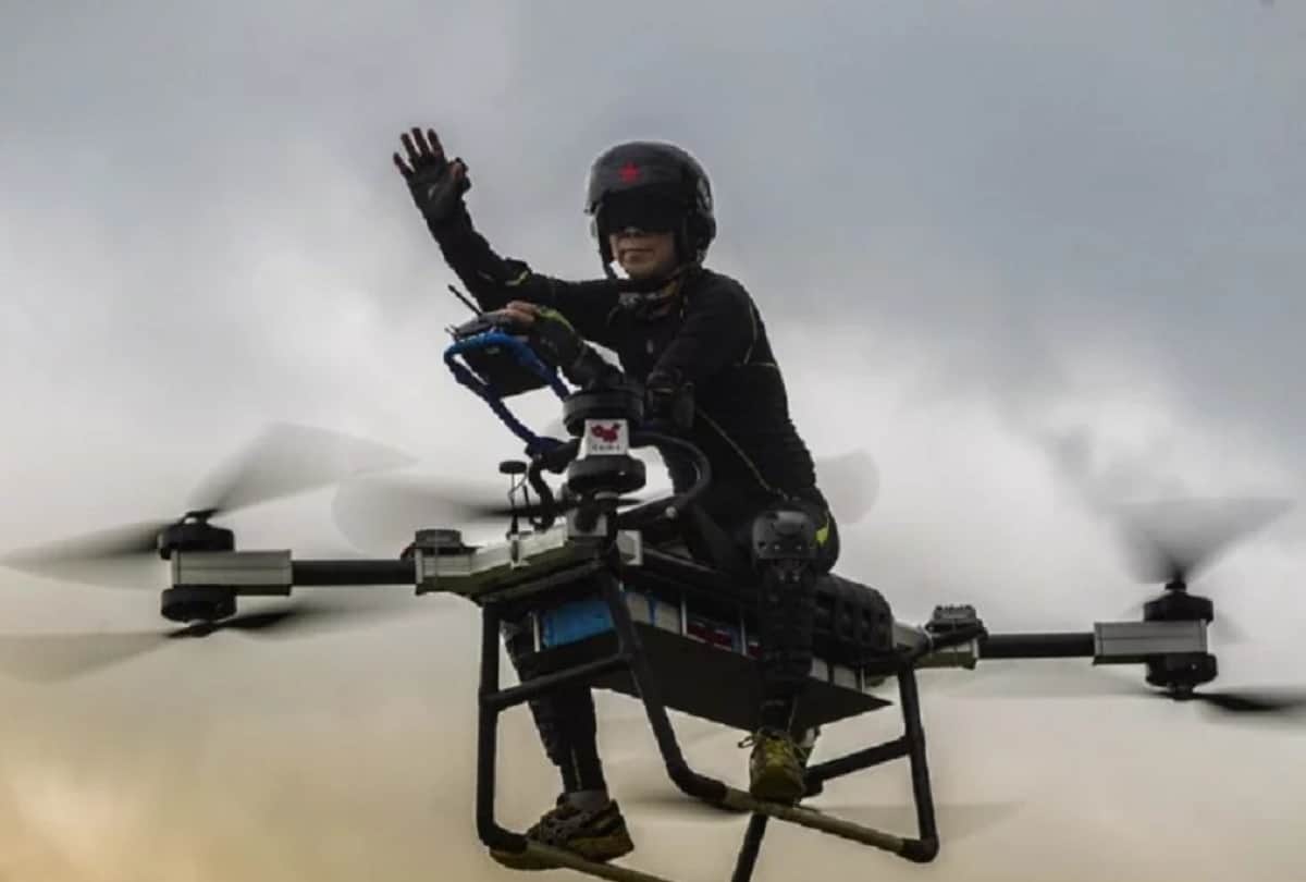 A chinese inventor zhao deli makes worlds first flying scooter