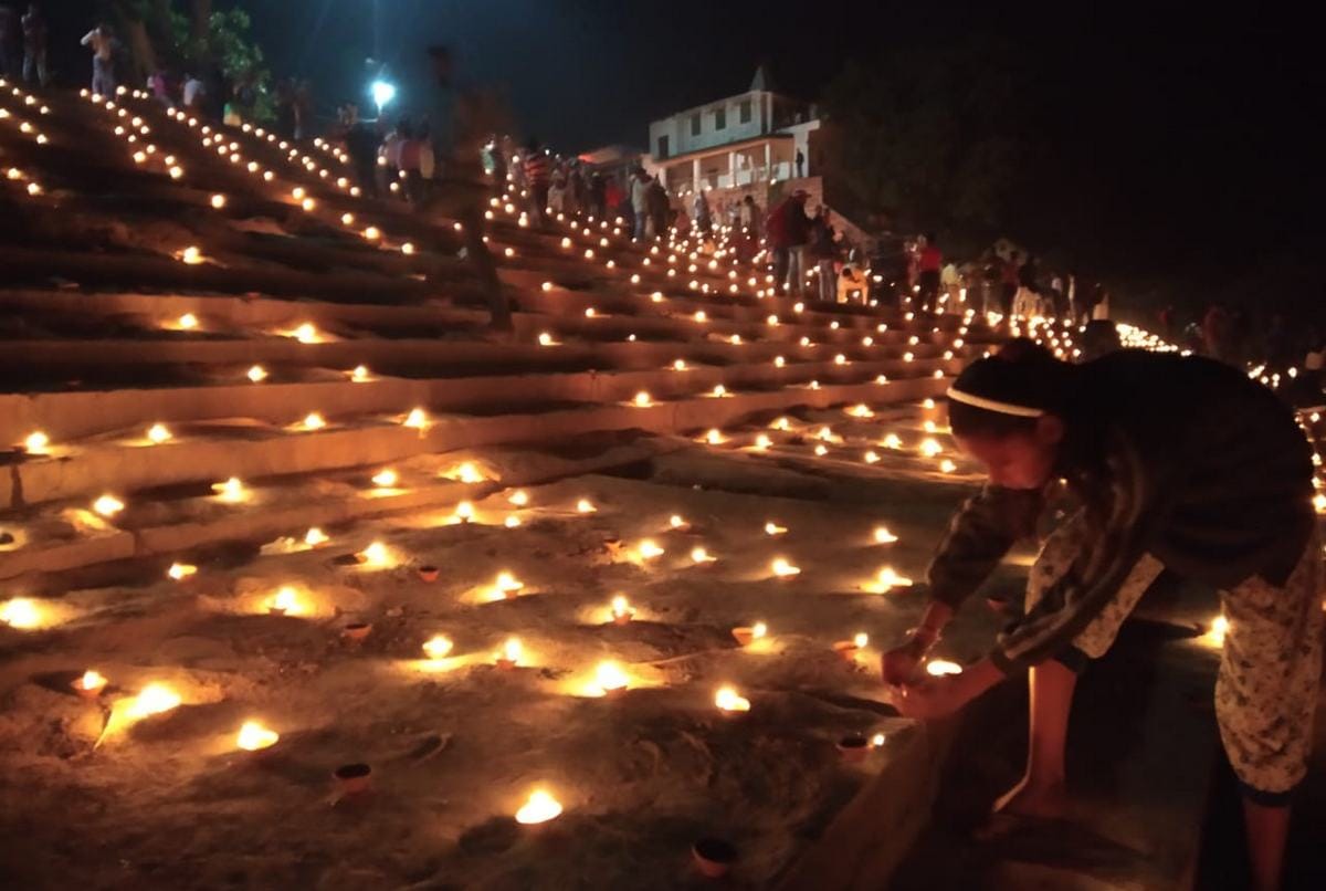 Dev deepawali celebration on ganga ghat in varanasi