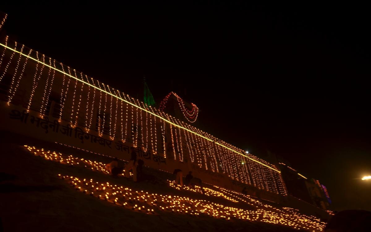 Varanasi ganga ghat decorated on dev deepawali
